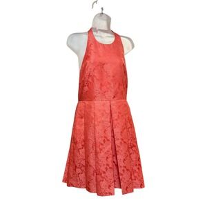 Caitlin Michelle Halter Dress Women 8 Coral Pink Excellent Floral Brocade Party